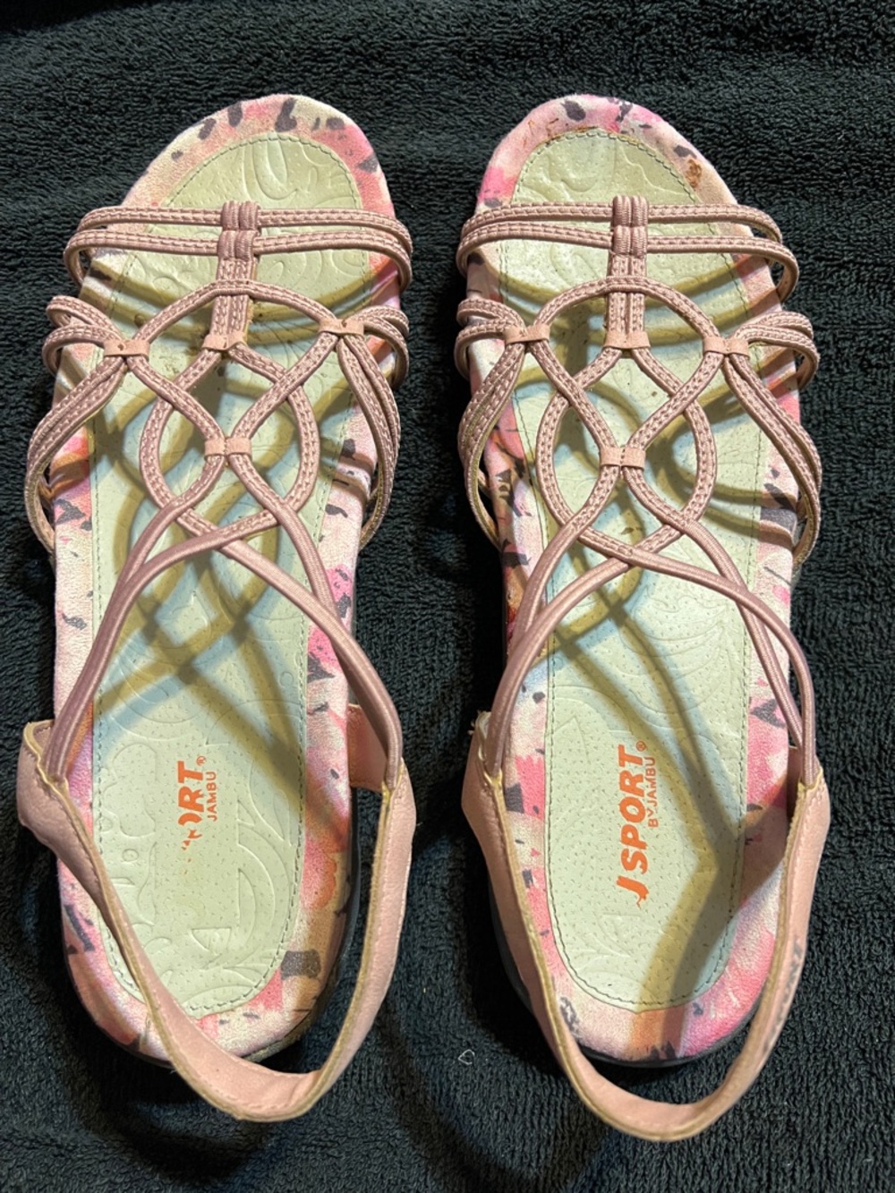 JSport by Jambu Pink Floral Braided-Strap Sandals